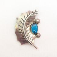 Vintage Leaf Shaped Silver Pin w/Gem Grade Bisbee TQ c.1970～