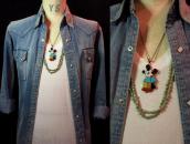 Zuni Vintage Channel Inlay Mickey Fob Necklace  c.1970