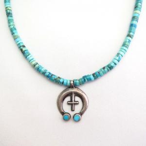 Vintage Navajo Rebuild Heishi Necklace w/Small Naja  c.1970～