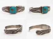 Vtg Navajo Stamped & Filed Cuff w/Sq. Gem Turquoise  c.1935～