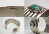 Vintage Ribbed Silver Wide Cuff Bracelet w/TQ  c.1940～