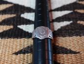 Atq Navajo Rose & 卍 Stamped Applique Worn Silver Ring c.1920