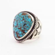 【Mark Chee】Stamped Silver Ring w/NevadaBlue Turquoise c.1960