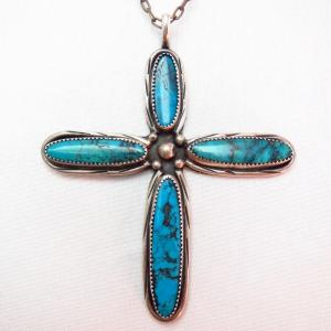 Vintage Cross Fob w/Blue Diamond TQ Necklace