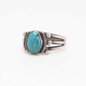 Antique Navajo Split Shank Silver Ring w/Turquoise  c.1935～