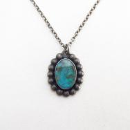 Atq Gem Quality Turquoise Small Fob Silver Necklace  c.1940～