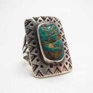 Antique Square Concho Ring w/Turquoise  c.1920～