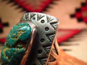 Antique Square Concho Ring w/Turquoise  c.1920～