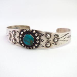 Antique Repousse & Stamped Silver Cuff Bracelet w/TQ c.1940～