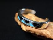 Old Zuni Onyx &Turquoise Inlay Casted Silver Cuff c.1970～