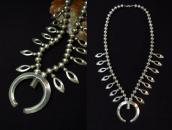Vintage Navajo Bench Made Silver Bead & Naja Necklace c.1960