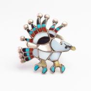 【Charlotte Dishta】 Zuni Multi-Stone Inlay Eagle Silver Ring