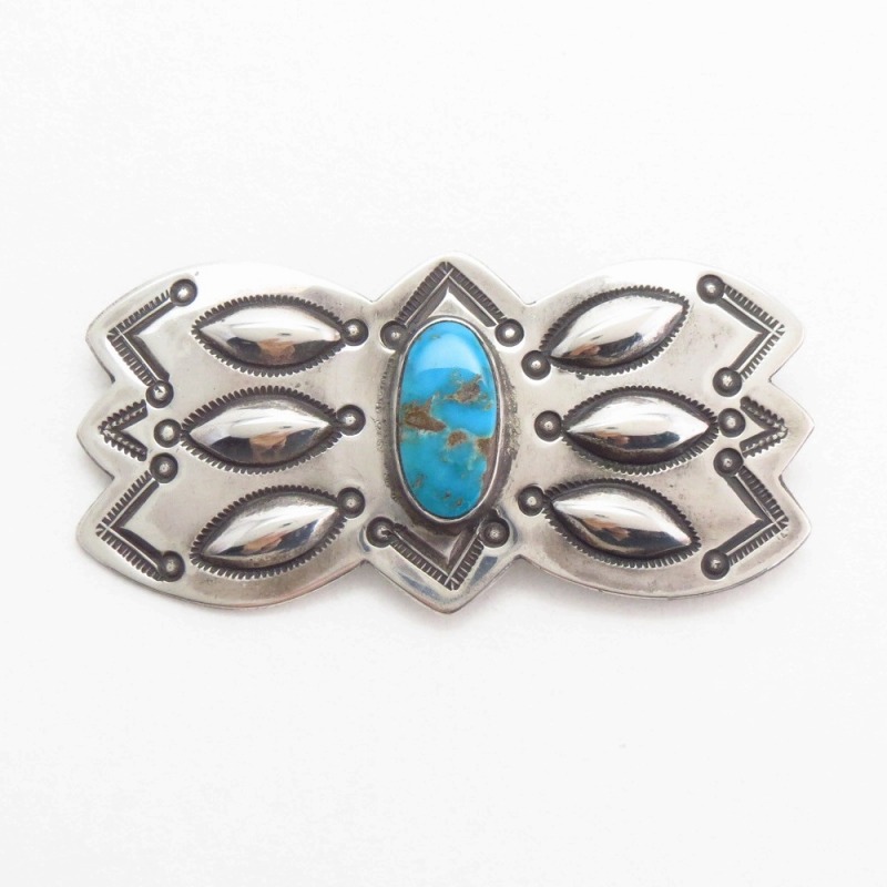 【David Taliman】Vtg Bow Shape Silver Pin w/Blue Gem TQ c.1950