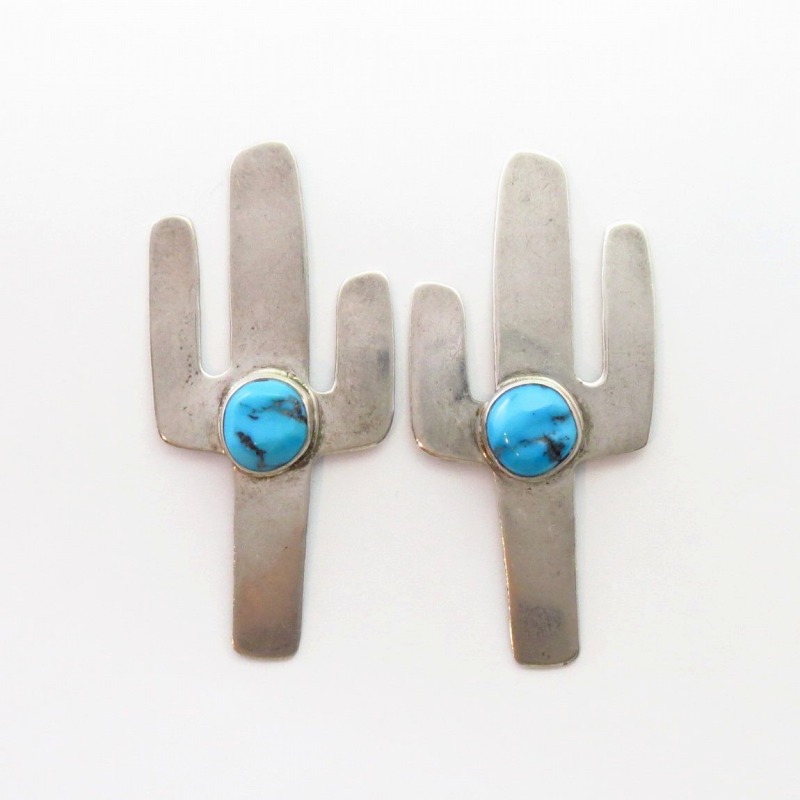 OLDPAWN Navajo Cactus Shape Silver Pierced Earrings  c.1980～