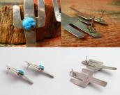 OLDPAWN Navajo Cactus Shape Silver Pierced Earrings  c.1980～