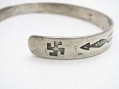 Antique 『ON BOOK』 卍 & Arrows Stamped Silver Cuff c.1930