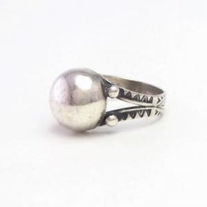 Antique "Navajo Pearl" Face Silver Tourist Ring  c.1935～