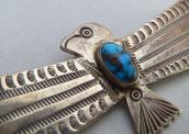 Antique Thunderbird Shaped Ingot Silver Pin w/Gem TQ c.1930～
