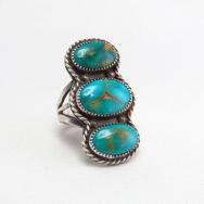 Antique High Grade Blue Gem TQ Row Silver Ring  c.1940