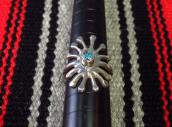 Vintage Navajo Burst Shape Cast Silver Ring w/Gem TQ c.1950～