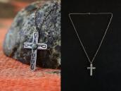 Vtg Silver Small Cross w/Green Turquois Fob Necklace c.1940～