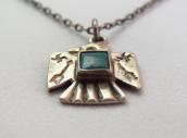 Antique 卍 Stamped Thunderbird Small Fob Necklace w/TQ c.1930
