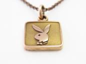 Old 14KGold PlayboyBunny Top w/Silver Chain Necklace c.1980～