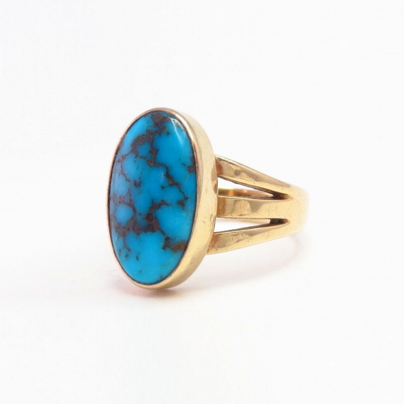 Vintage 14K Gold Ring w/High Grade Persian Turquoise c.1970～