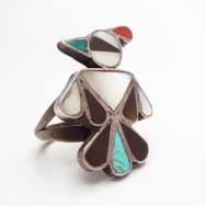 Vintage Zuni Channel Inlay Thunderbird Ring c.1950