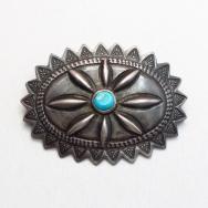 Antique Navajo Repoused Silver Concho Pin w/Turquoise c.1930