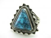 Atq Crimped Wire Face Ring w/Gem Lone Mt. Turquoise  c.1935～