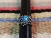 Atq Crimped Wire Face Ring w/Gem Lone Mt. Turquoise  c.1935～