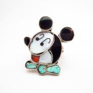 Zuni Vintage Channel Inlay Mickey Face Small Ring c.1965～