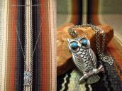 OLDPAWN Zuni Cast Silver Owl Fob Necklace w/TQ  c.1970