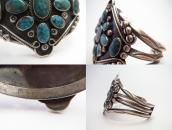 Vtg Navajo Gem Turquoise Cluster Wide Cuff Bracelet  c.1940～