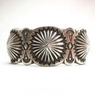 Ernie Lister Shell Repoused Silver Cuff Bracelet  c.1980