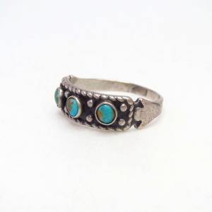 Antique Three Turquoise Row Narrow Tourist Ring  c.1940～