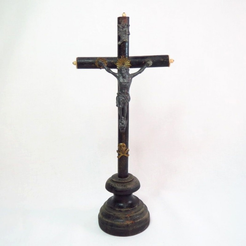 Atq French Wooden Crucifix Jesus Altar Standing Cross/11inch