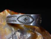 Antique 卍 Applique Coin Silver Cuff Bracelet w/TQ  c.1930