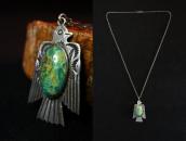 Atq T-bird Shape Fob w/Gem Green Turquoise Necklace  c.1930～