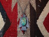 Atq T-bird Shape Fob w/Gem Green Turquoise Necklace  c.1930～