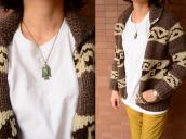 Atq T-bird Shape Fob w/Gem Green Turquoise Necklace  c.1930～