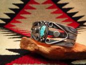 Antique Navajo Split Shank Silver Cuff Bracelet w/TQ  c1935～