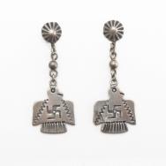 Antique 卍 Stamped Thunderbird Silver Dangle Earring  c.1930