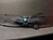 Atq Stamped Thunderbird Shape Silver Pin w/Green TQ  c.1930～