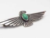 Atq Stamped Thunderbird Shape Silver Pin w/Green TQ  c.1930～
