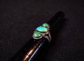Antique 3 Turquoise Row Small Stamped Silver Ring  c.1940