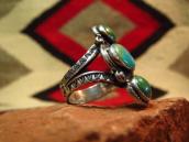 Antique 3 Turquoise Row Small Stamped Silver Ring  c.1940