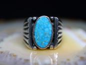 Vtg Navajo Gem Kingman Turquoise Mens Ring in Silver c.1965～