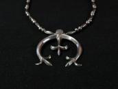 Vtg Navajo BenchMade Silver Bead Necklace w/CastNaja c.1965～